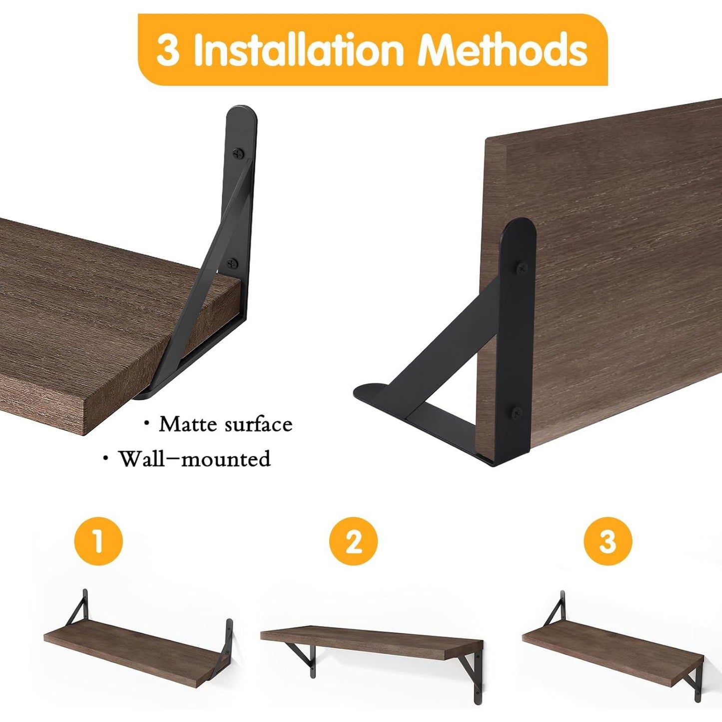 Boudoir Wood Floating Shelves – 4-Piece Bracket Set (Brown)