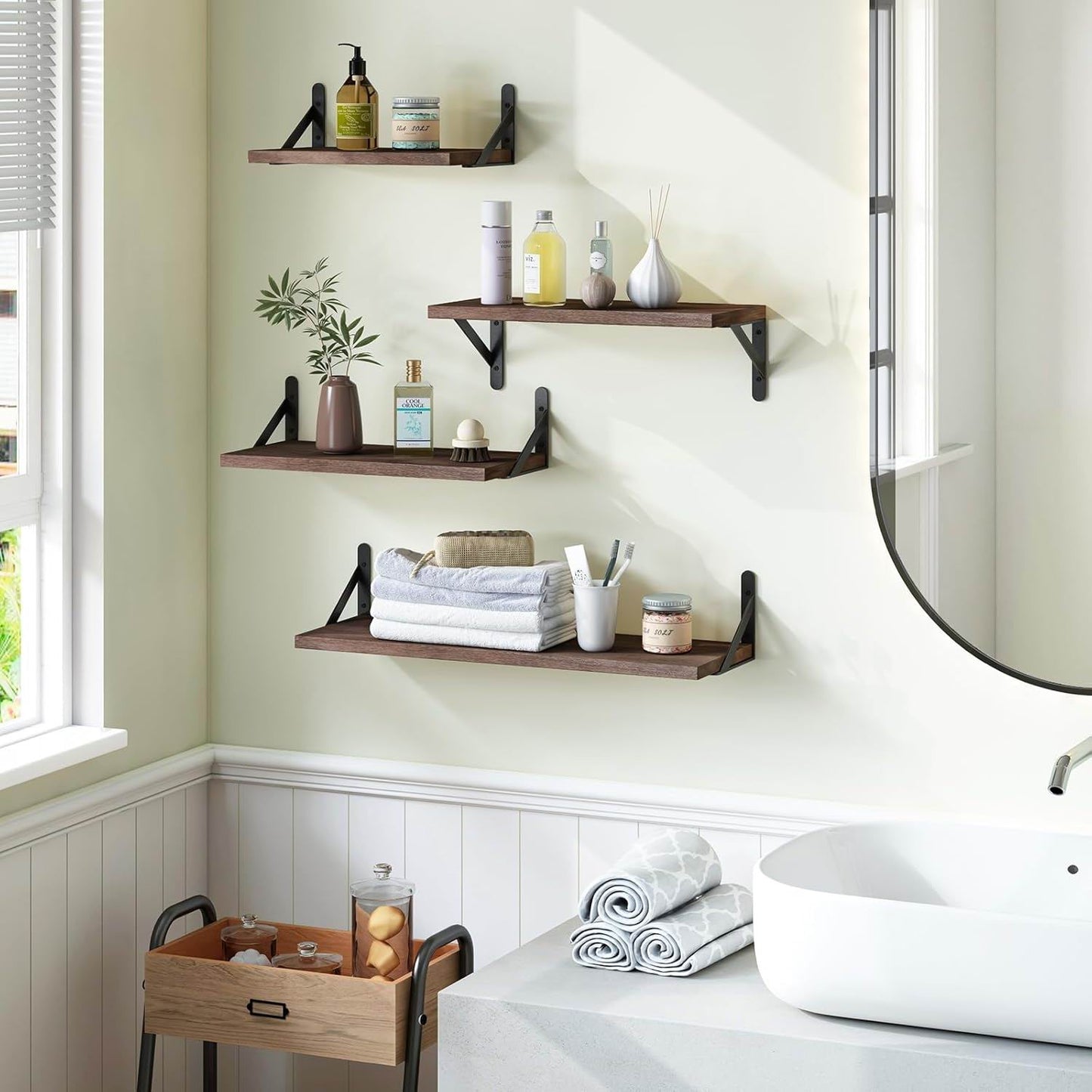 Boudoir Wood Floating Shelves – 4-Piece Bracket Set (Brown)