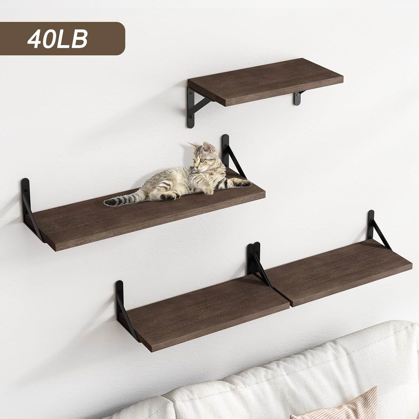 Boudoir Wood Floating Shelves – 4-Piece Bracket Set (Brown)
