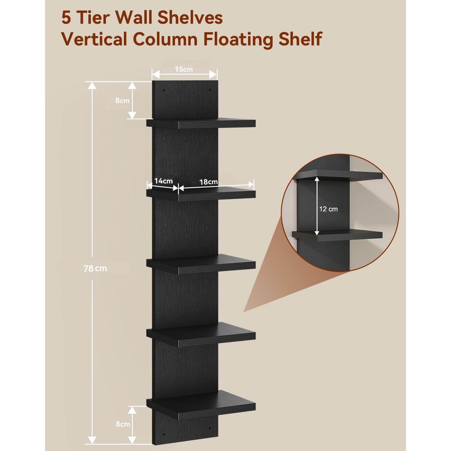 Boudoir 5-Tier Zigzag Wall Shelf (Black)