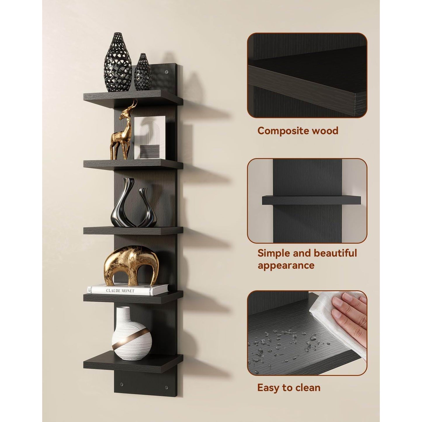 Boudoir 5-Tier Zigzag Wall Shelf (Black)