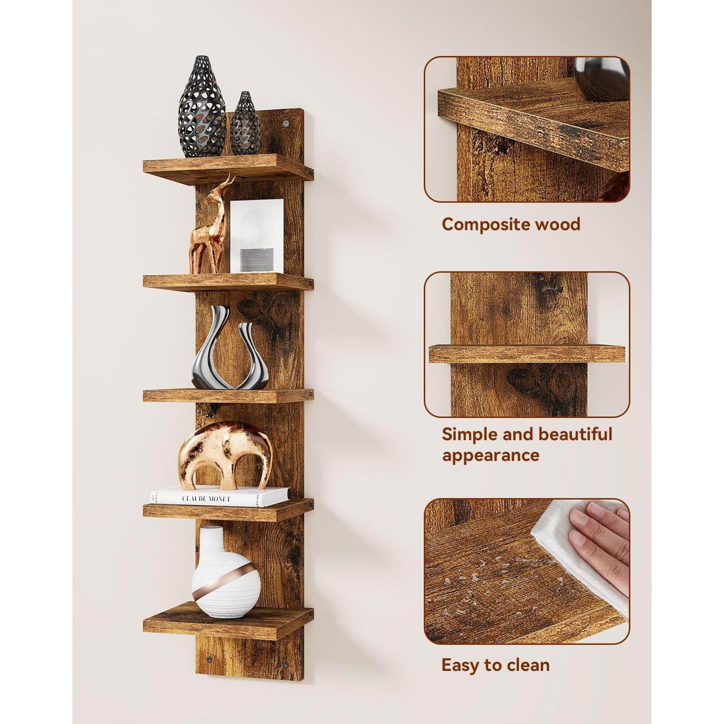 Boudoir 5-Tier Zigzag Wall Shelf (Brown)