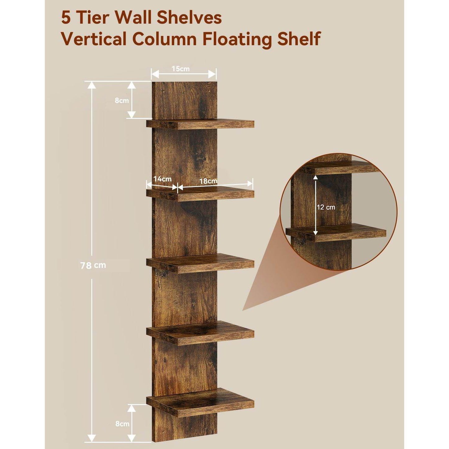 Boudoir 5-Tier Zigzag Wall Shelf (Brown)