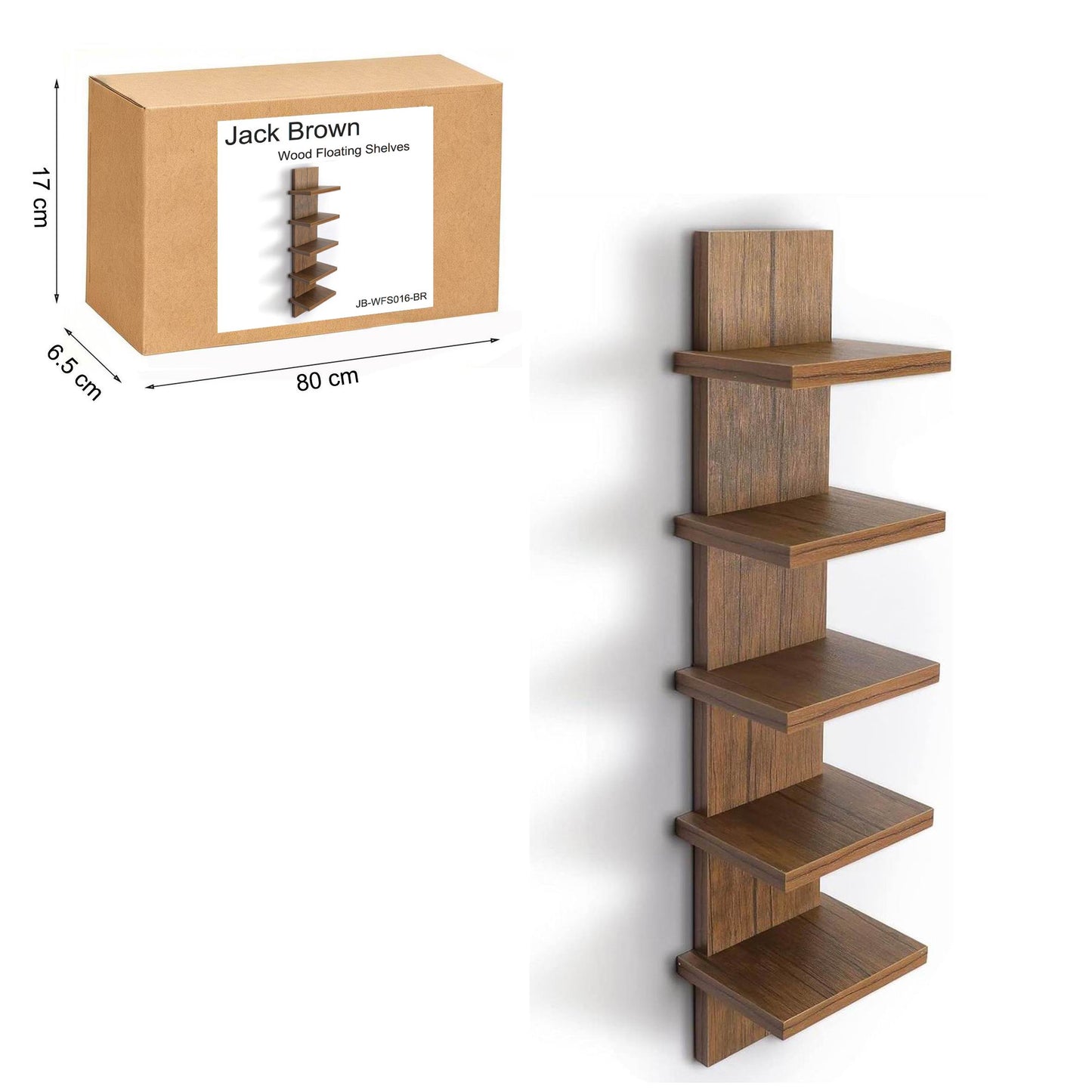 Boudoir 5-Tier Zigzag Wall Shelf (Brown)