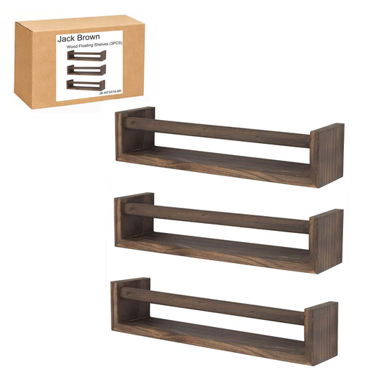 Boudoir Bow-Front Ledge Shelves with Rail – 3-Piece Set (Brown)