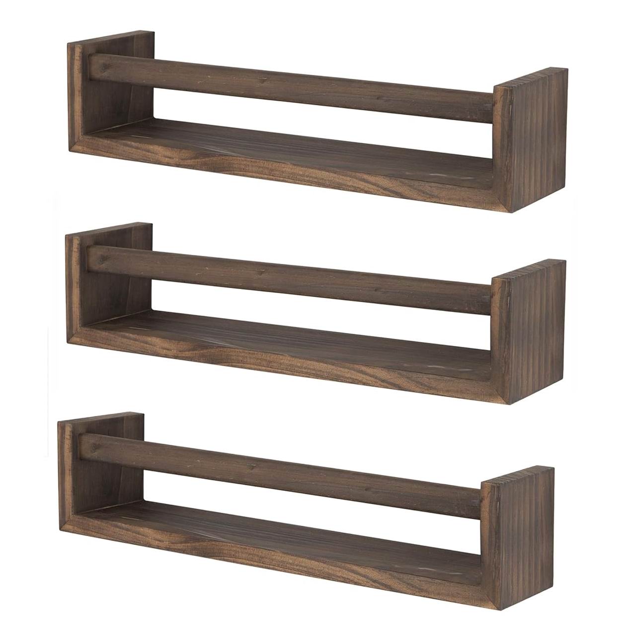 Boudoir Bow-Front Ledge Shelves with Rail – 3-Piece Set (Brown)