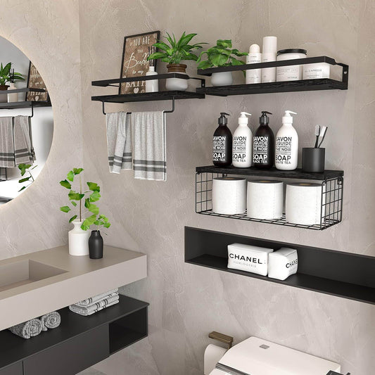 Boudoir Floating Shelf & Storage Basket Set – 3-Piece (Black)