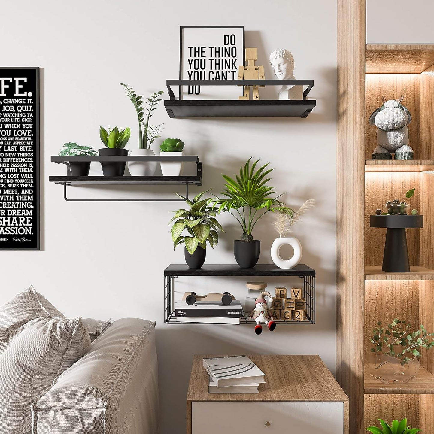 Boudoir Floating Shelf & Storage Basket Set – 3-Piece (Black)