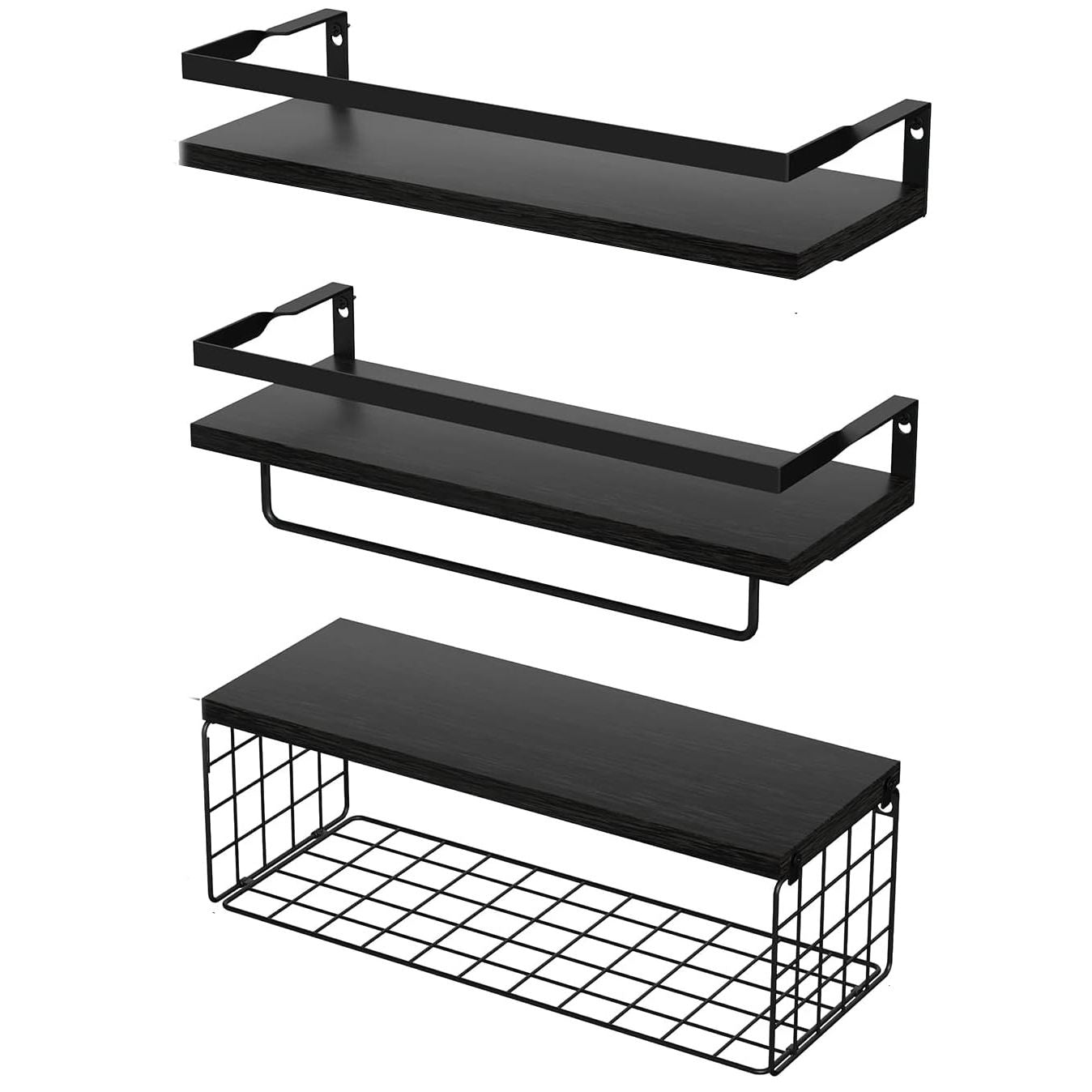 Boudoir Floating Shelf & Storage Basket Set – 3-Piece (Black)