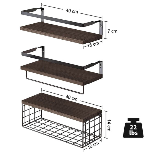 Boudoir Floating Shelf & Storage Basket Set – 3-Piece (Brown)