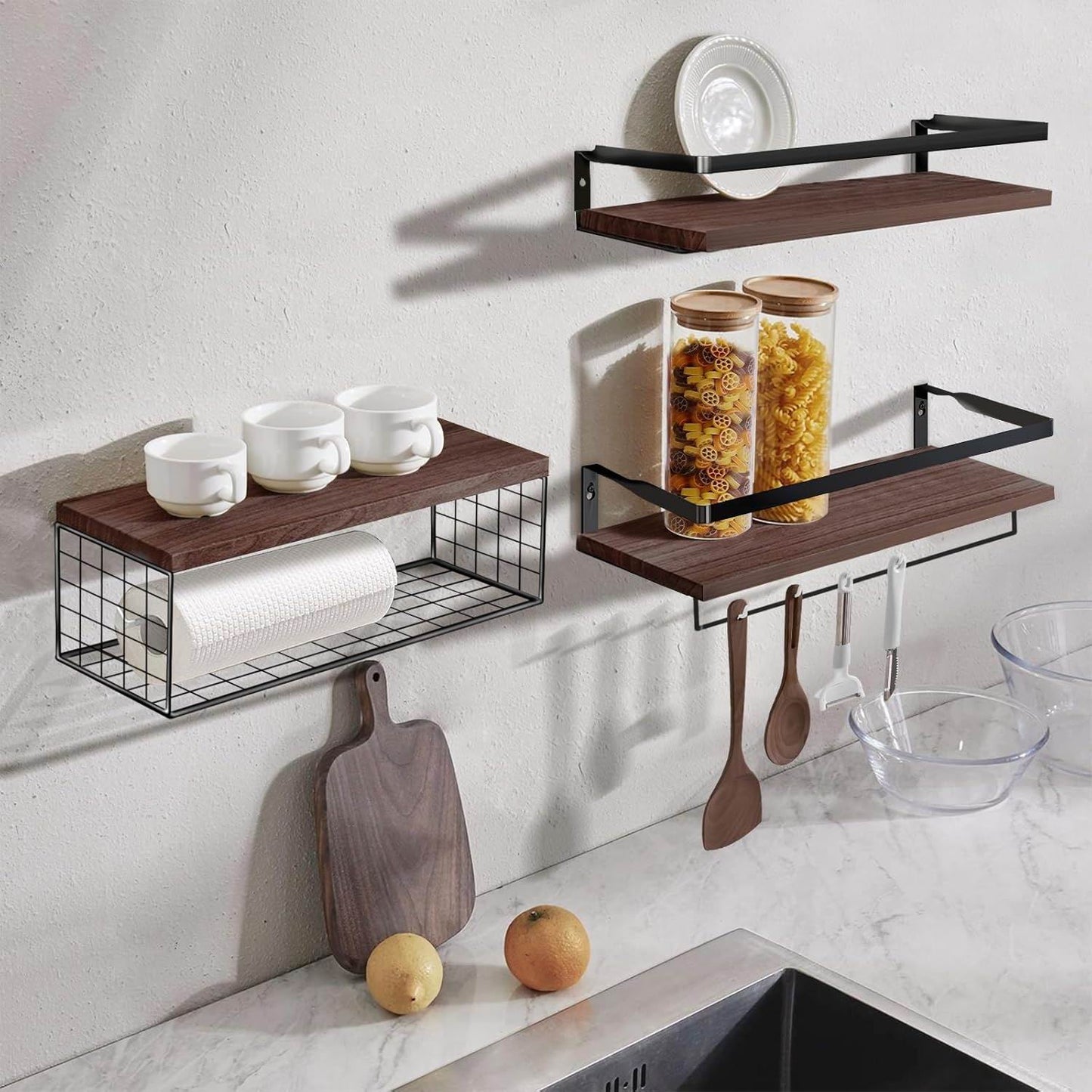 Boudoir Floating Shelf & Storage Basket Set – 3-Piece (Brown)