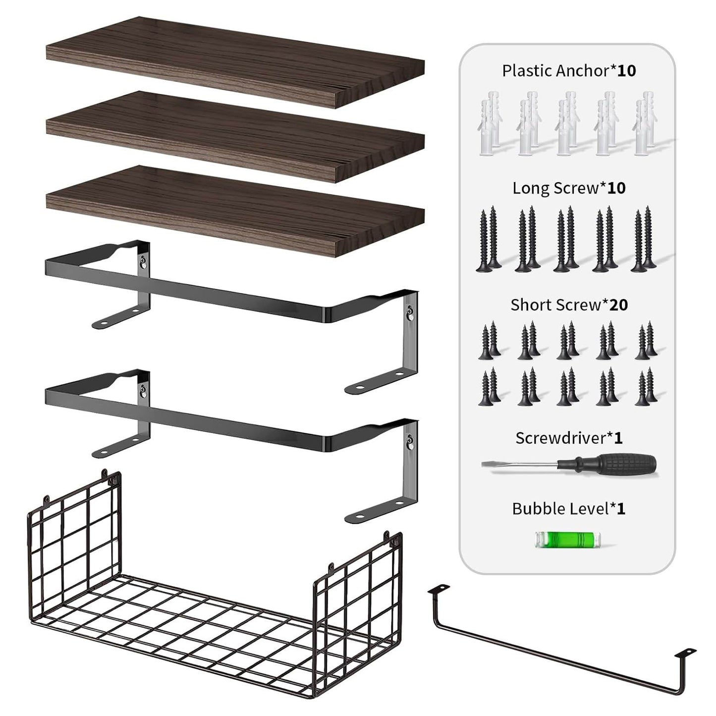 Boudoir Floating Shelf & Storage Basket Set – 3-Piece (Brown)