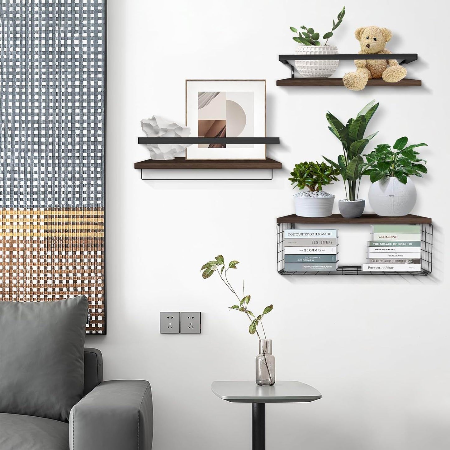 Boudoir Floating Shelf & Storage Basket Set – 3-Piece (Brown)