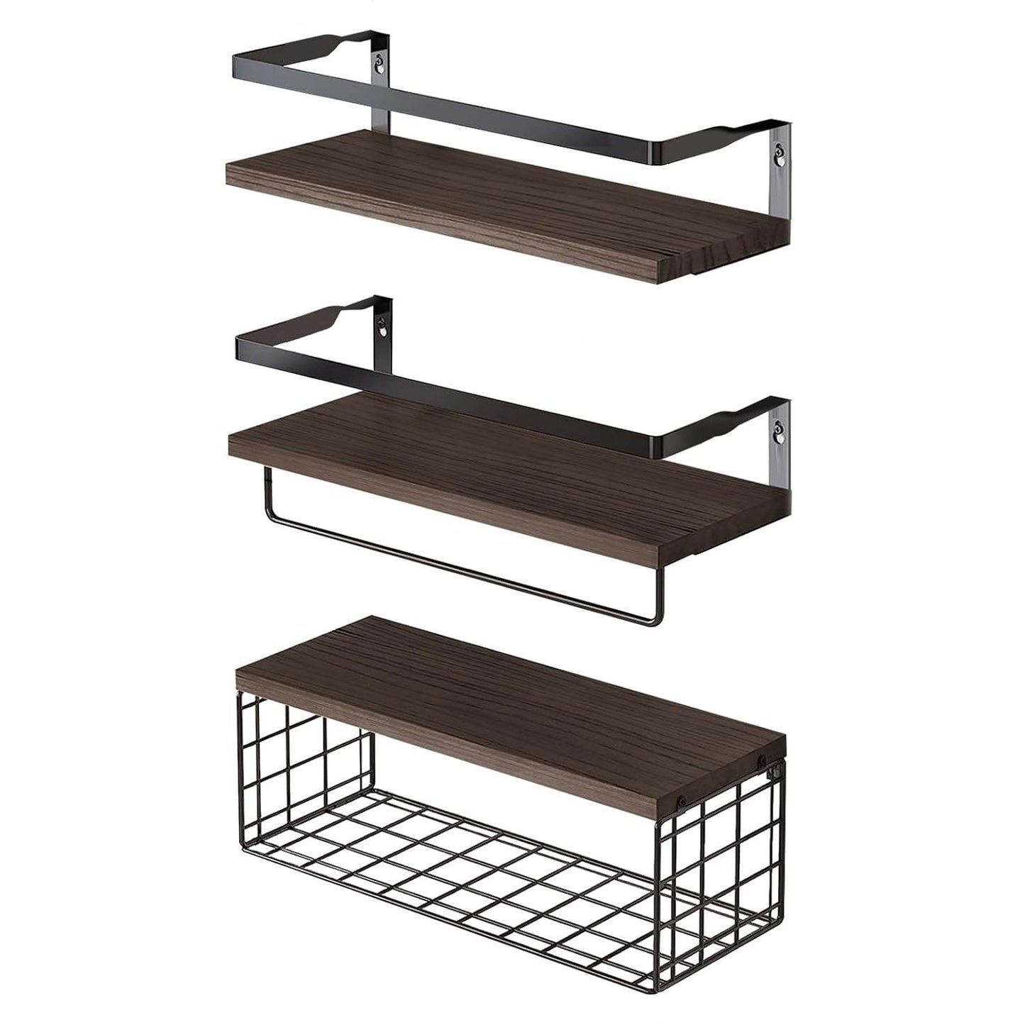 Boudoir Floating Shelf & Storage Basket Set – 3-Piece (Brown)