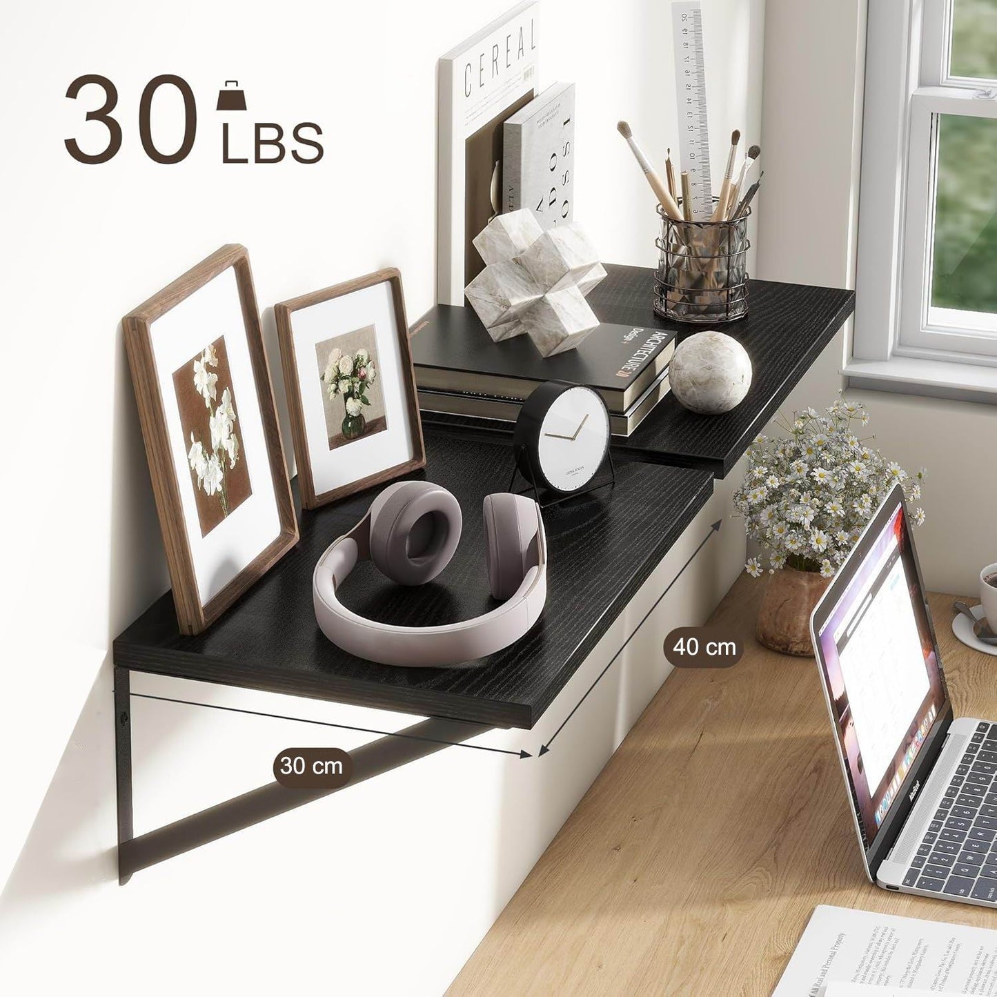 Boudoir Wood Floating Shelves – 2-Piece Set (Black)
