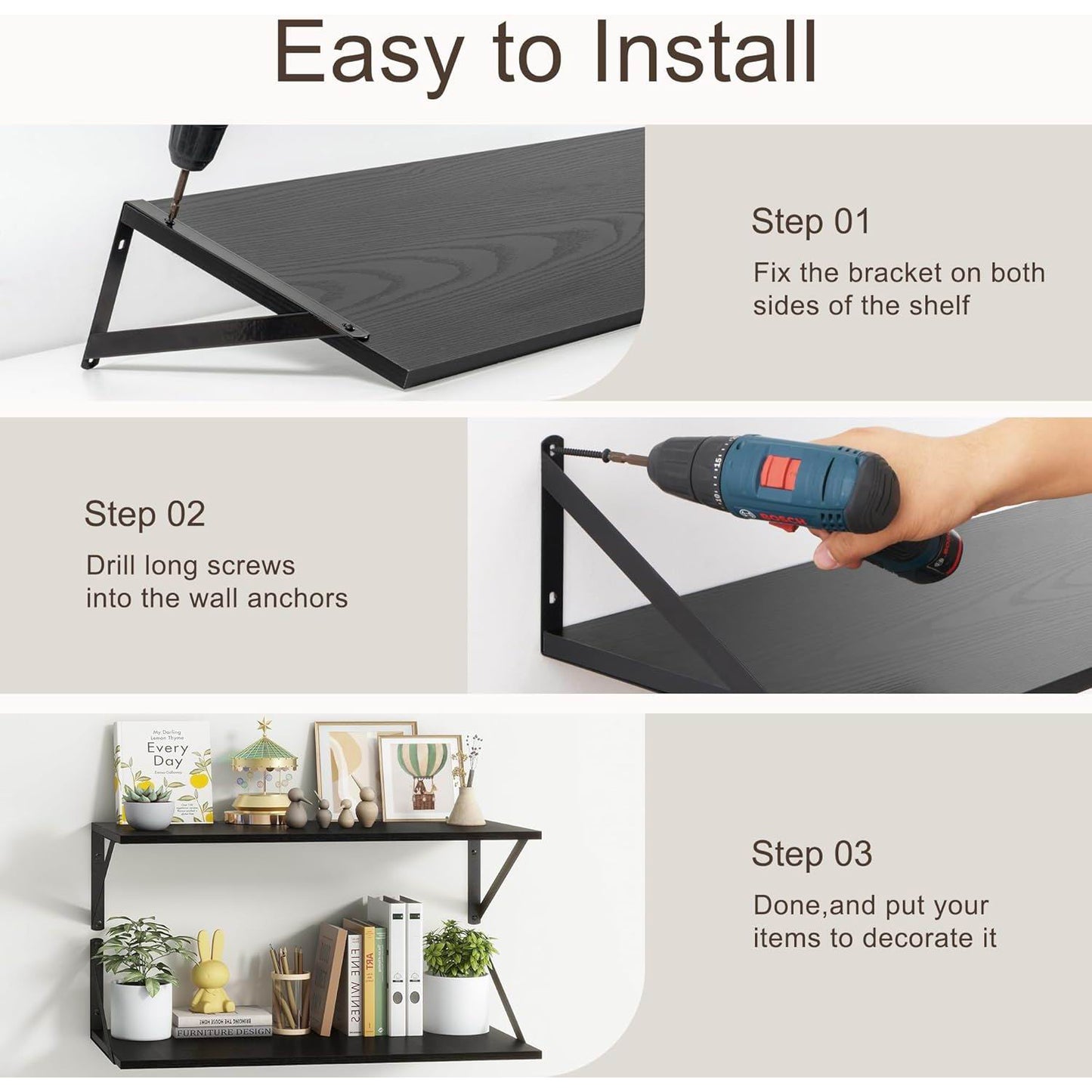 Boudoir Wood Floating Shelves – 2-Piece Set (Black)