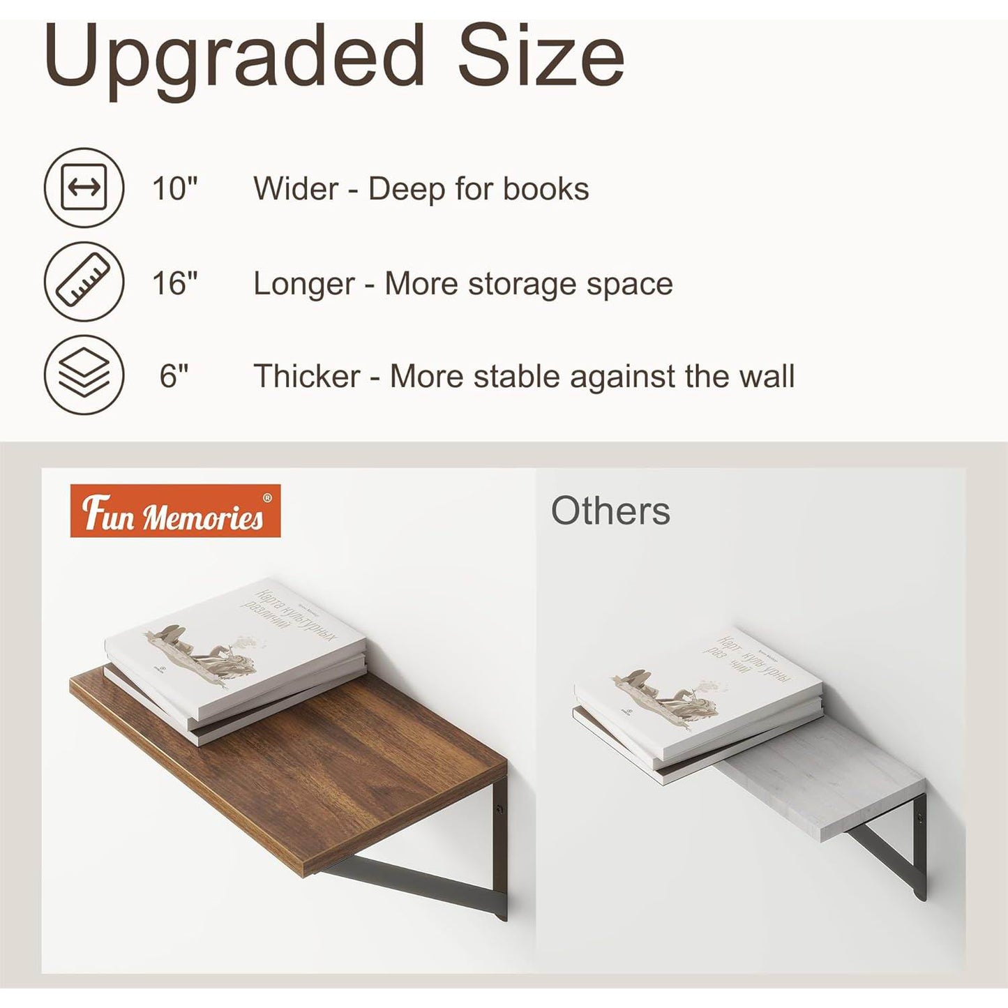 Boudoir Wood Floating Shelves – 2-Piece Set (Brown)