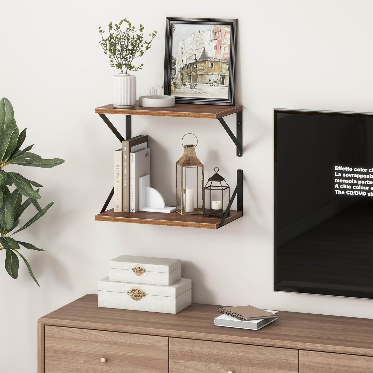 Boudoir Wood Floating Shelves – 2-Piece Set (Brown)