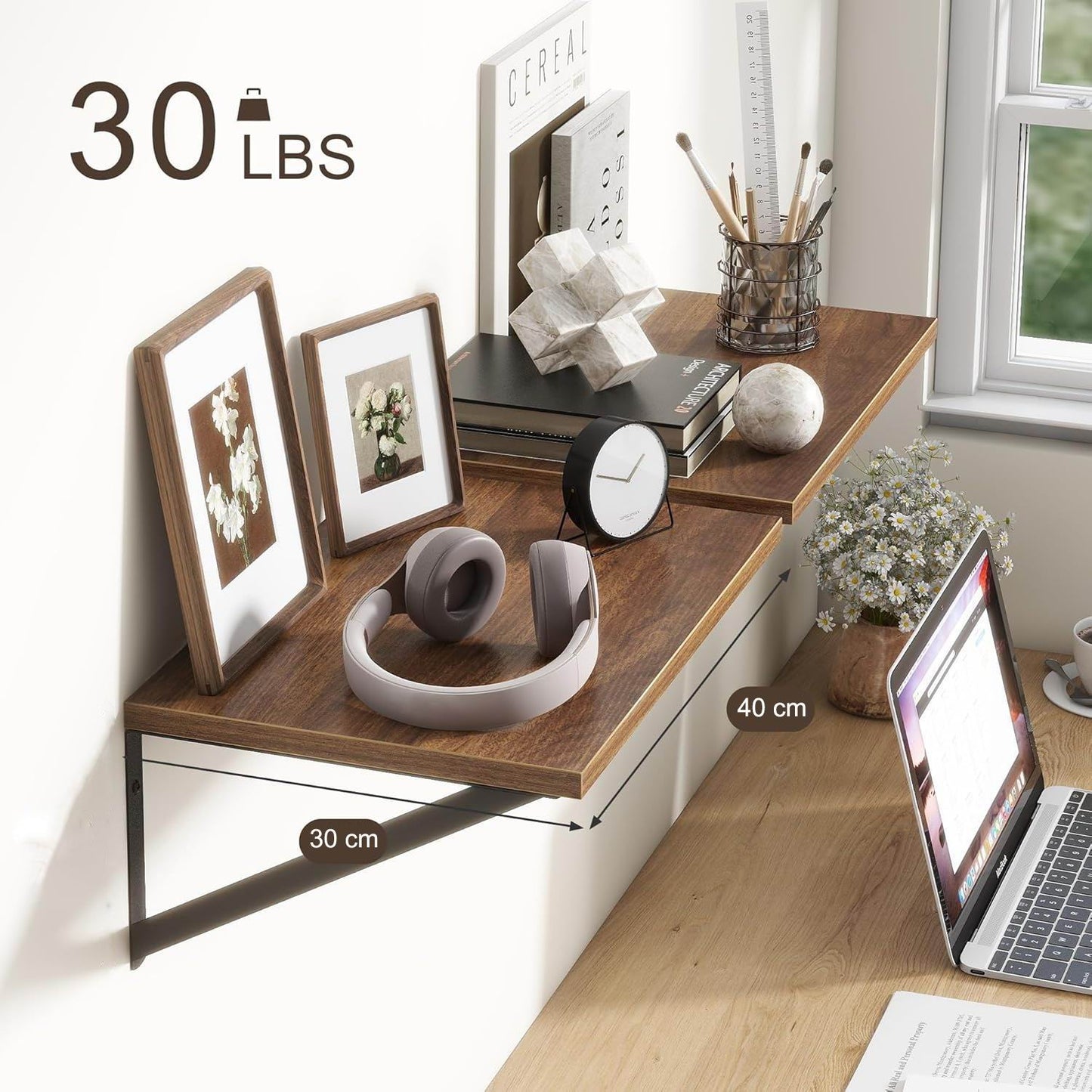 Boudoir Wood Floating Shelves – 2-Piece Set (Brown)