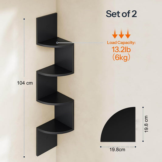 Boudoir 5-Tier Corner Wall Shelf (Black)