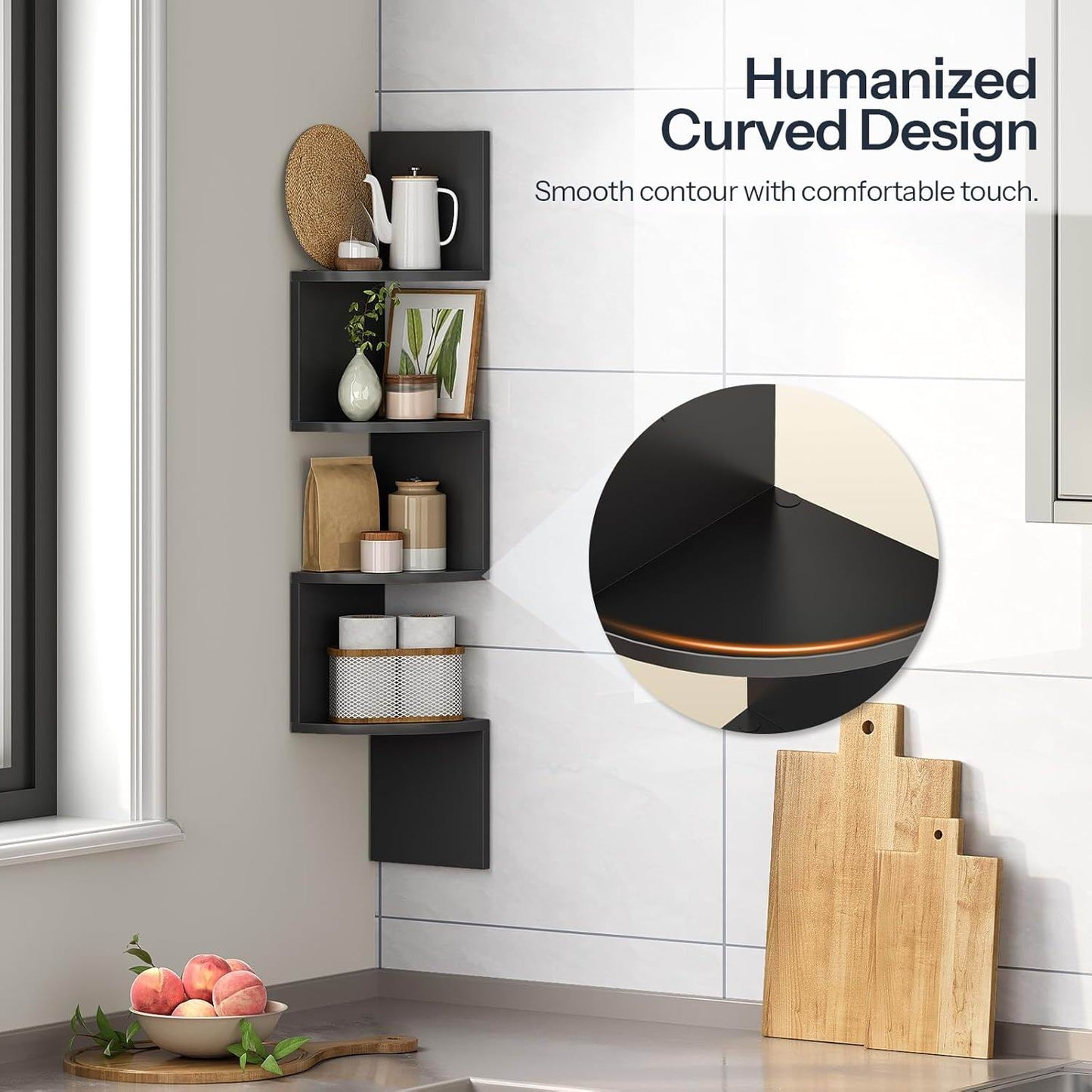 Boudoir 5-Tier Corner Wall Shelf (Black)