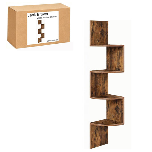 Boudoir 5-Tier Corner Wall Shelf (Brown)