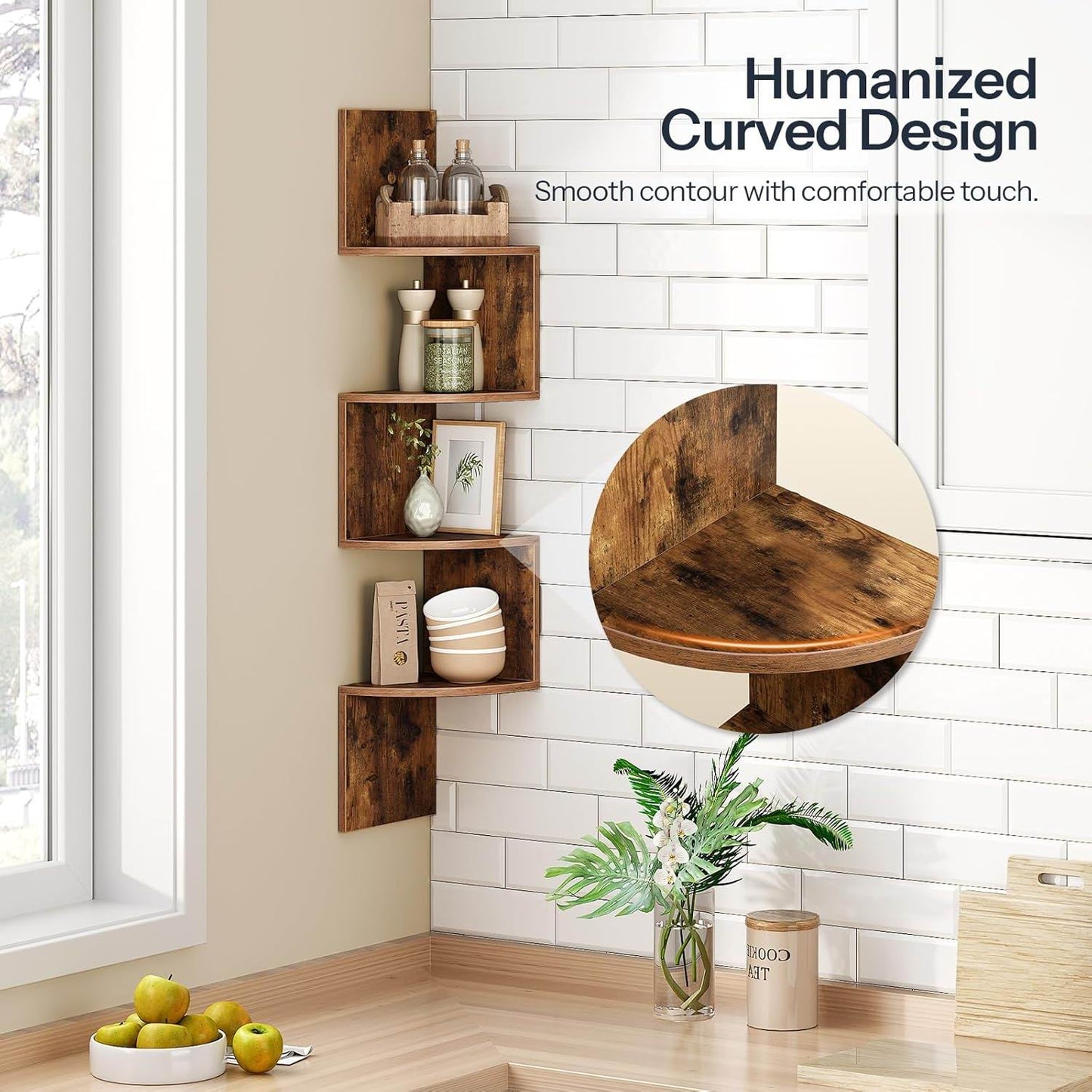 Boudoir 5-Tier Corner Wall Shelf (Brown)