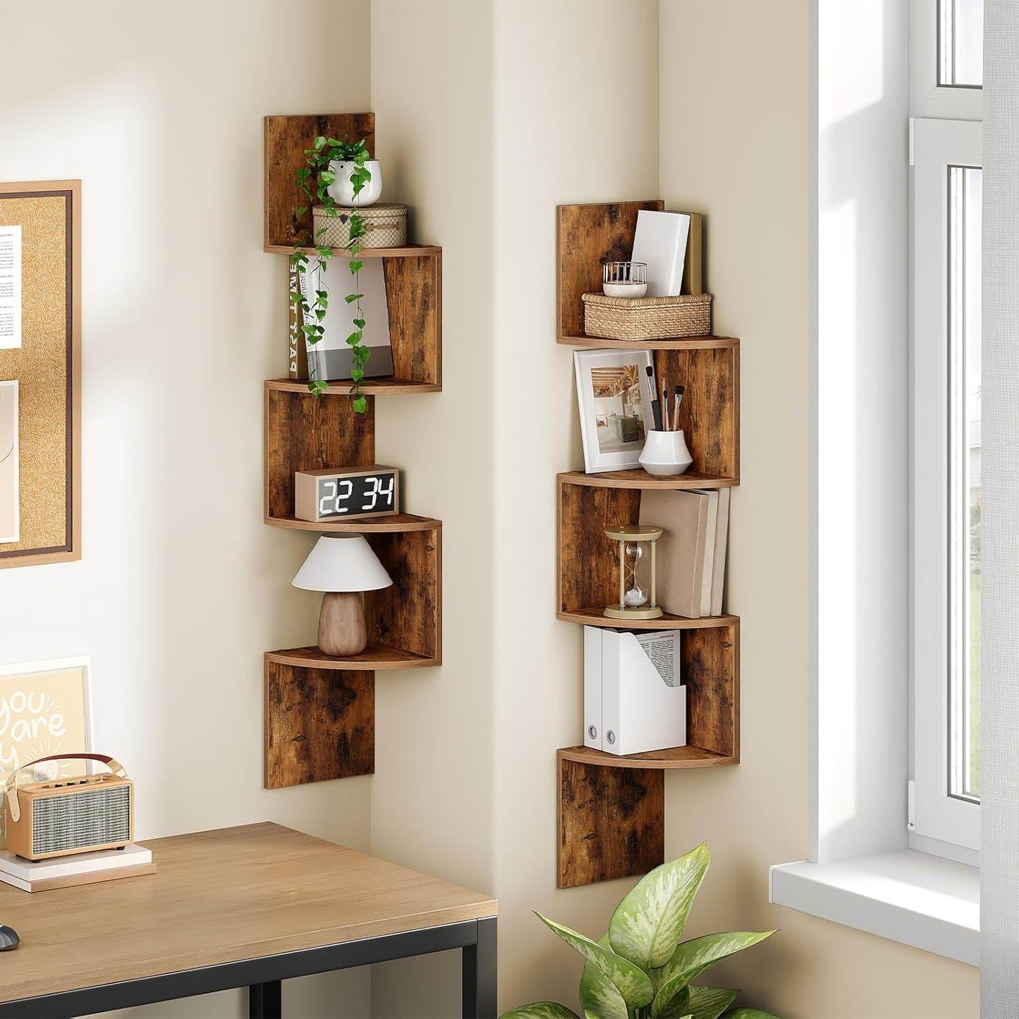 Boudoir 5-Tier Corner Wall Shelf (Brown)
