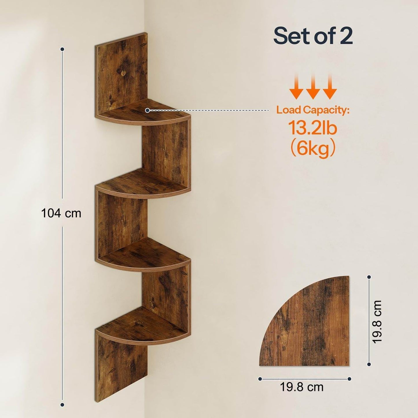 Boudoir 5-Tier Corner Wall Shelf (Brown)