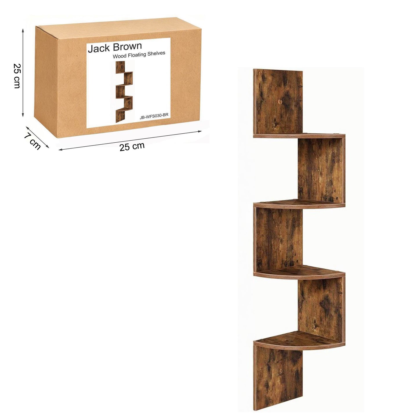 Boudoir 5-Tier Corner Wall Shelf (Brown)