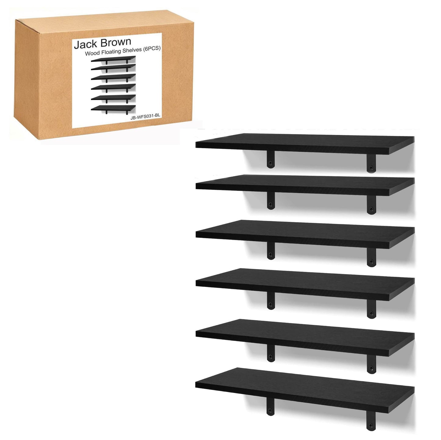 Boudoir Wood Floating Shelves – 6-Piece Set (Black)
