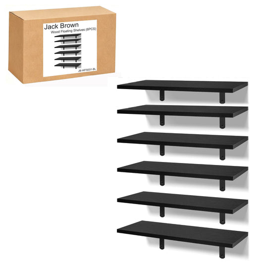 Boudoir Wood Floating Shelves – 6-Piece Set (Black)