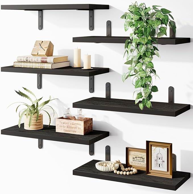Boudoir Wood Floating Shelves – 6-Piece Set (Black)