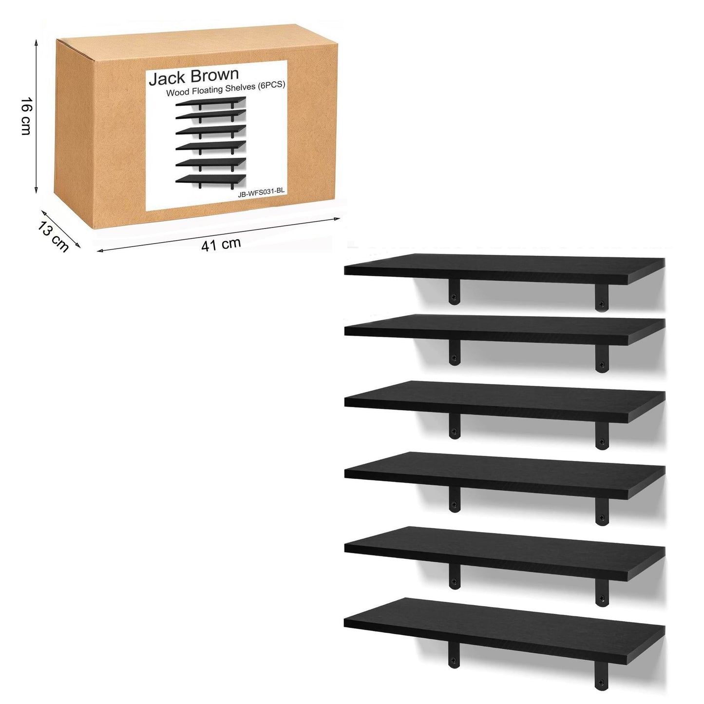 Boudoir Wood Floating Shelves – 6-Piece Set (Black)