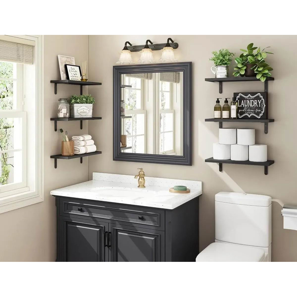 Boudoir Wood Floating Shelves – 6-Piece Set (Black)