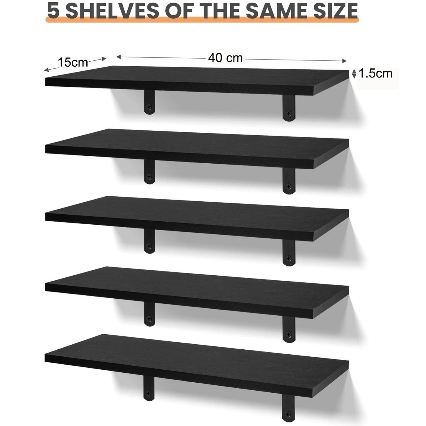 Boudoir Wood Floating Shelves – 6-Piece Set (Black)
