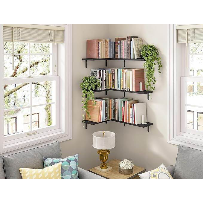 Boudoir Wood Floating Shelves – 6-Piece Set (Black)
