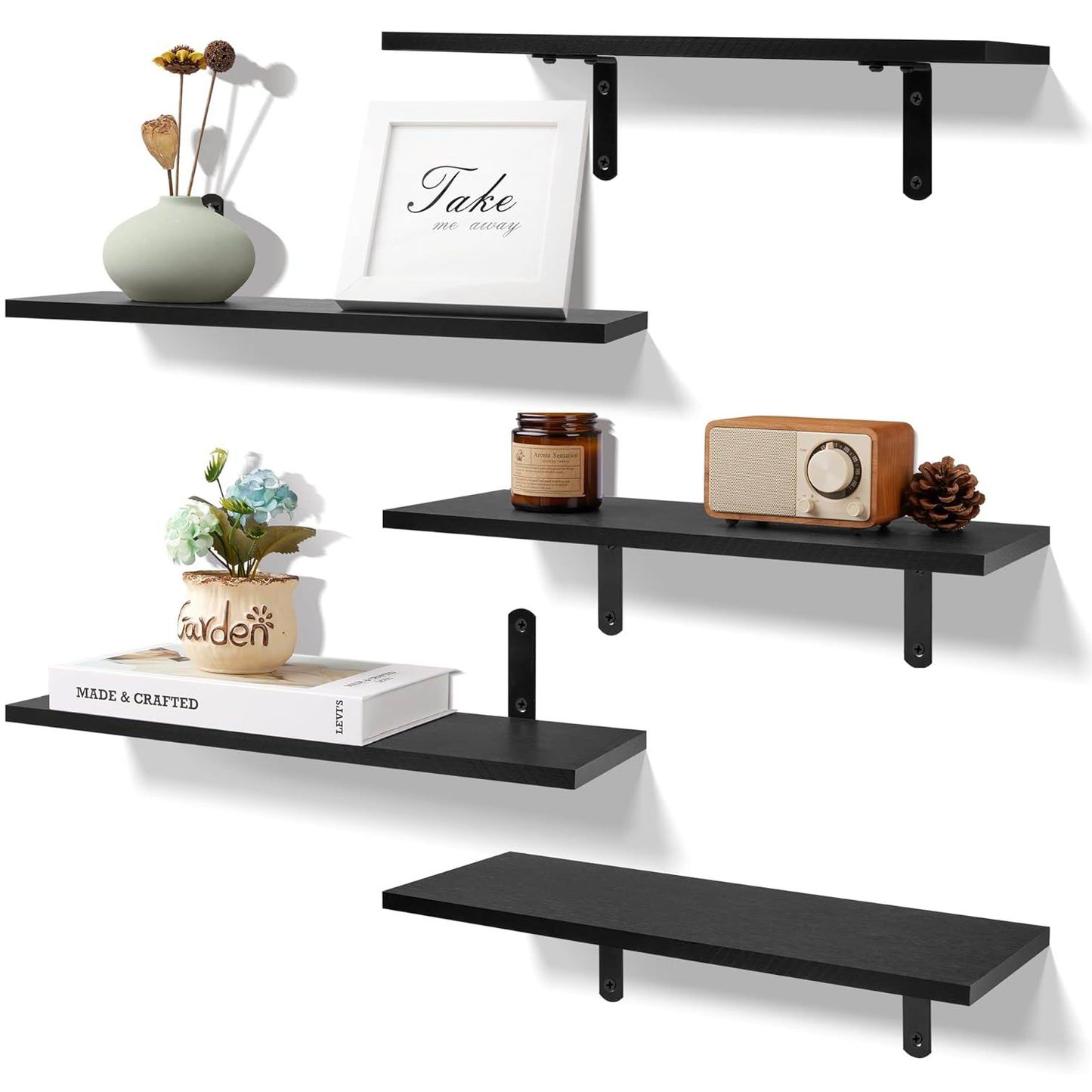 Boudoir Wood Floating Shelves – 6-Piece Set (Black)