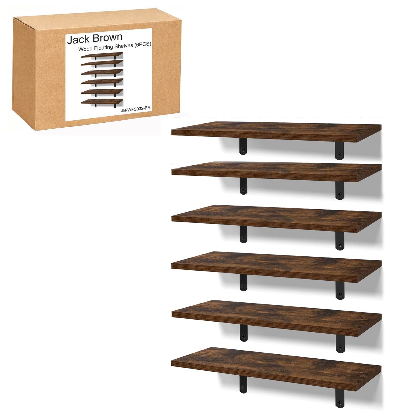 Boudoir Wood Floating Shelves – 6-Piece Set (Brown)