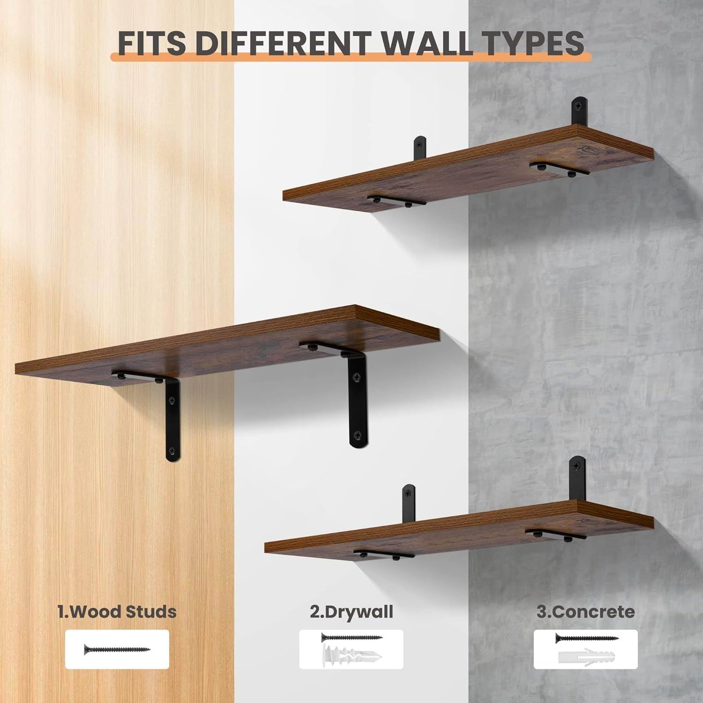 Boudoir Wood Floating Shelves – 6-Piece Set (Brown)