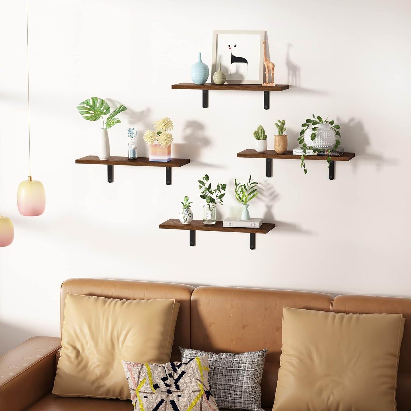 Boudoir Wood Floating Shelves – 6-Piece Set (Brown)
