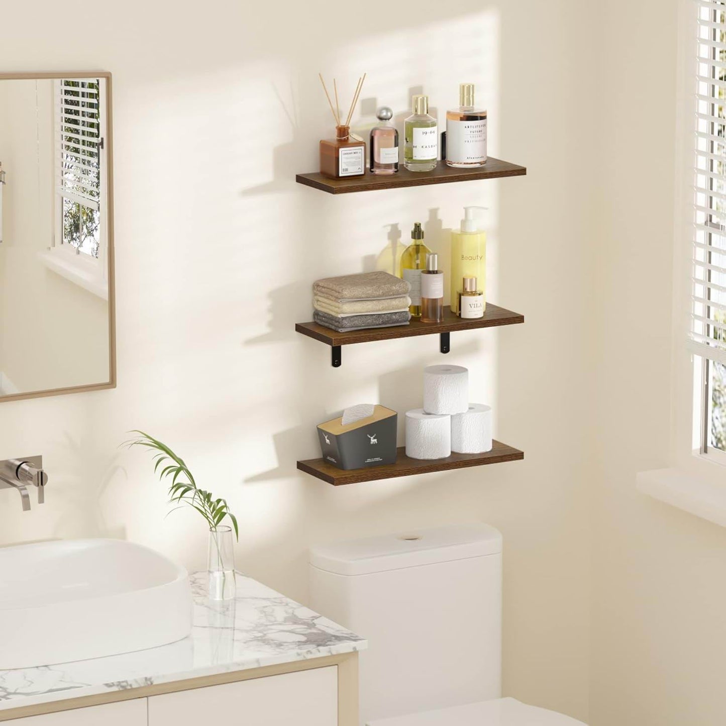 Boudoir Wood Floating Shelves – 6-Piece Set (Brown)