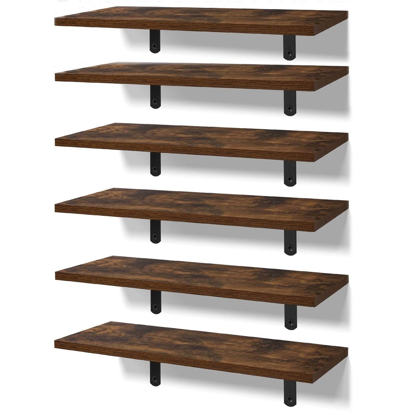 Boudoir Wood Floating Shelves – 6-Piece Set (Brown)