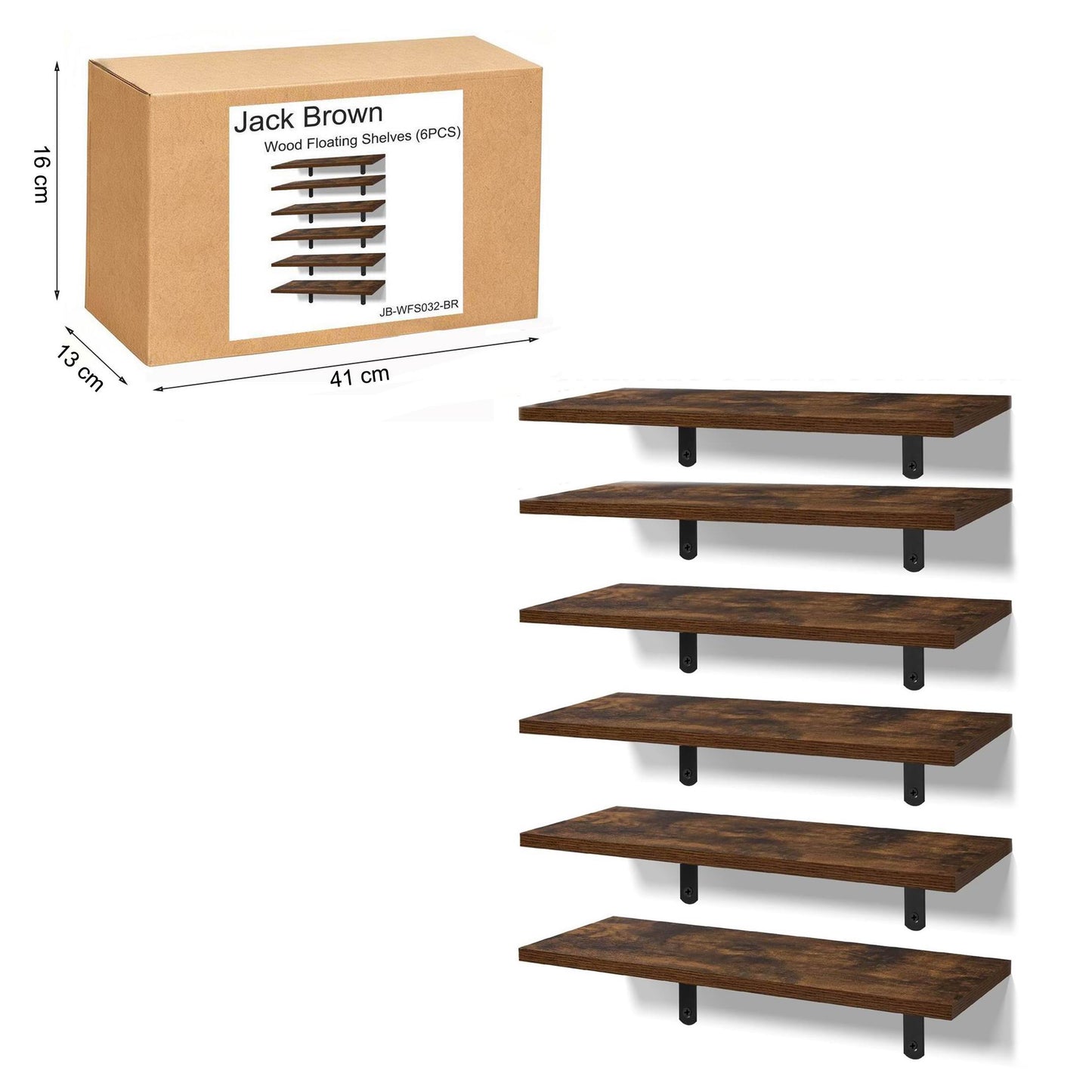 Boudoir Wood Floating Shelves – 6-Piece Set (Brown)