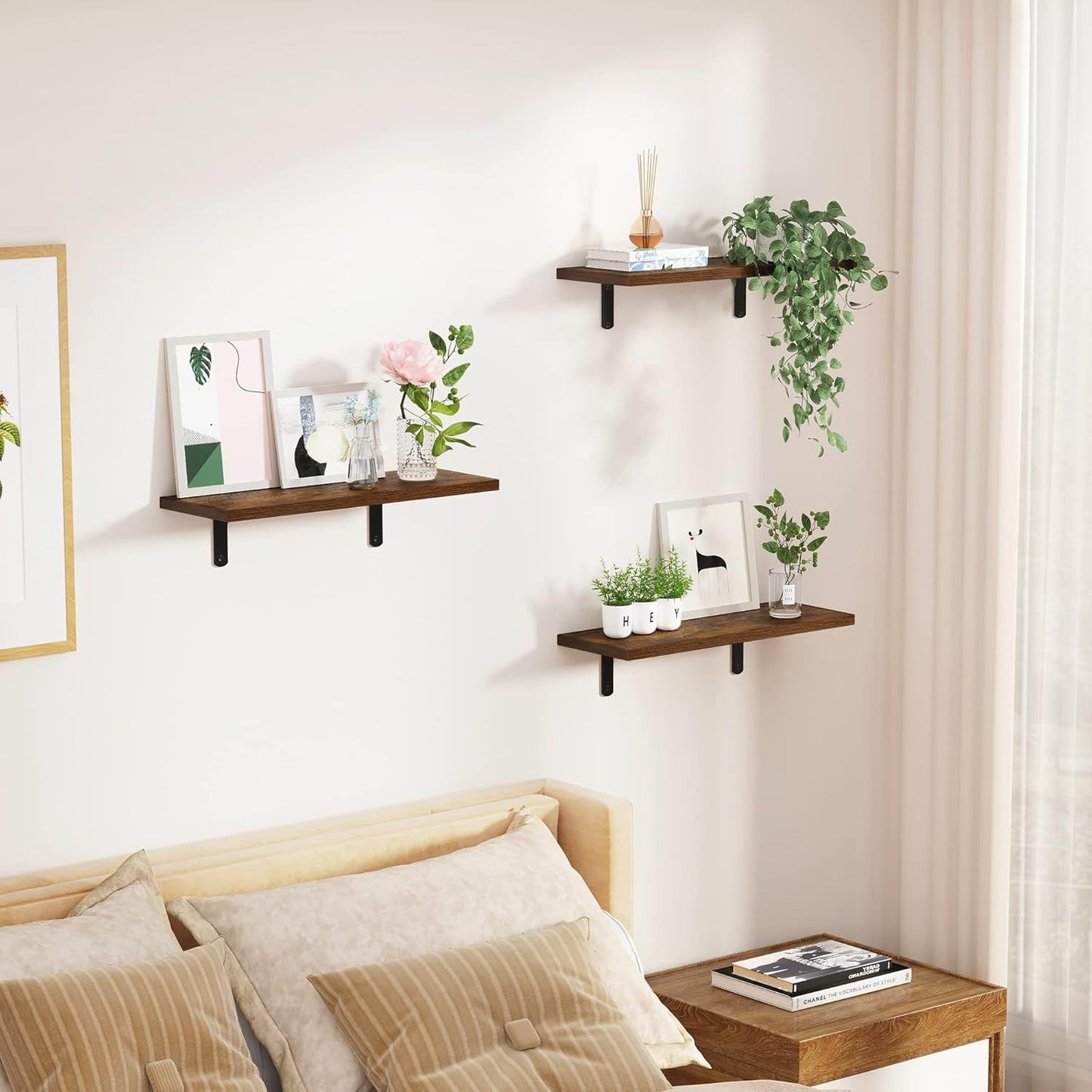 Boudoir Wood Floating Shelves – 6-Piece Set (Brown)