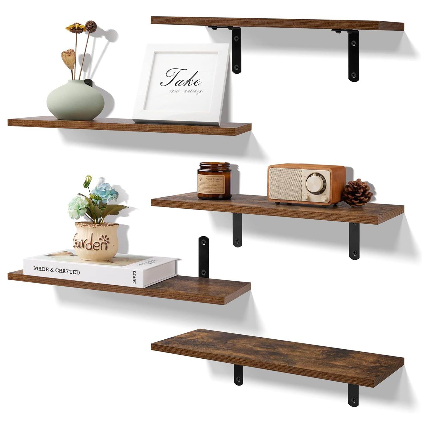 Boudoir Wood Floating Shelves – 6-Piece Set (Brown)