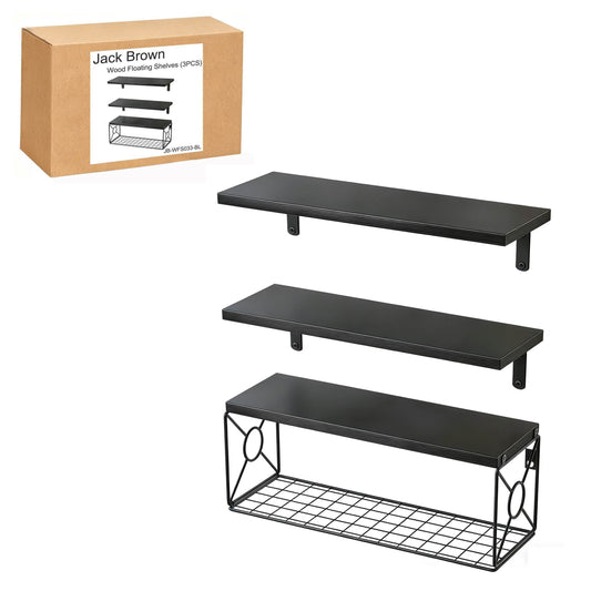 Boudoir Floating Shelf & Decorative Basket Set – 3-Piece (Black)