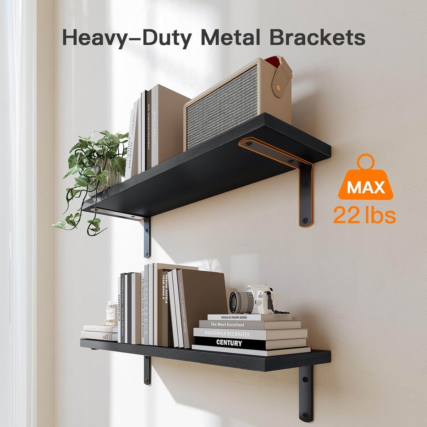 Boudoir Floating Shelf & Decorative Basket Set – 3-Piece (Black)