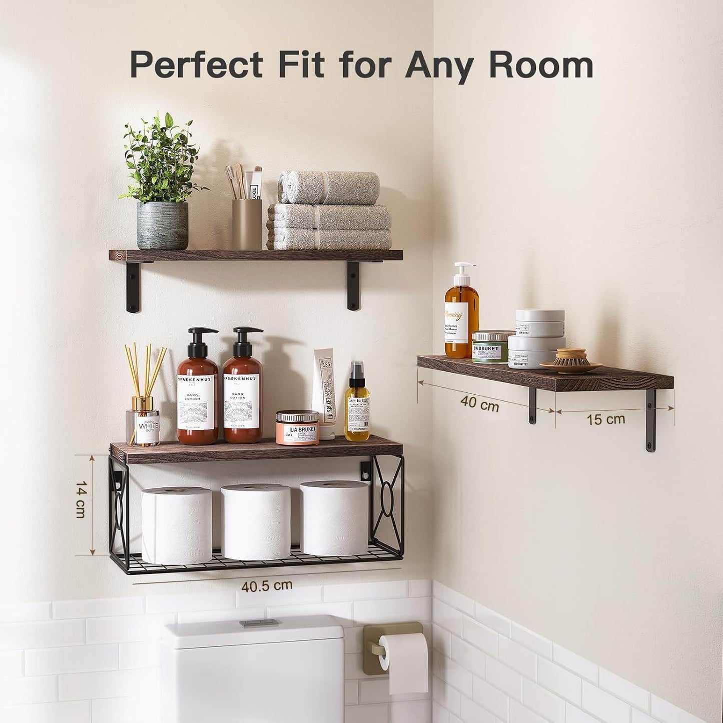 Boudoir Floating Shelf & Decorative Basket Set – 3-Piece (Brown)