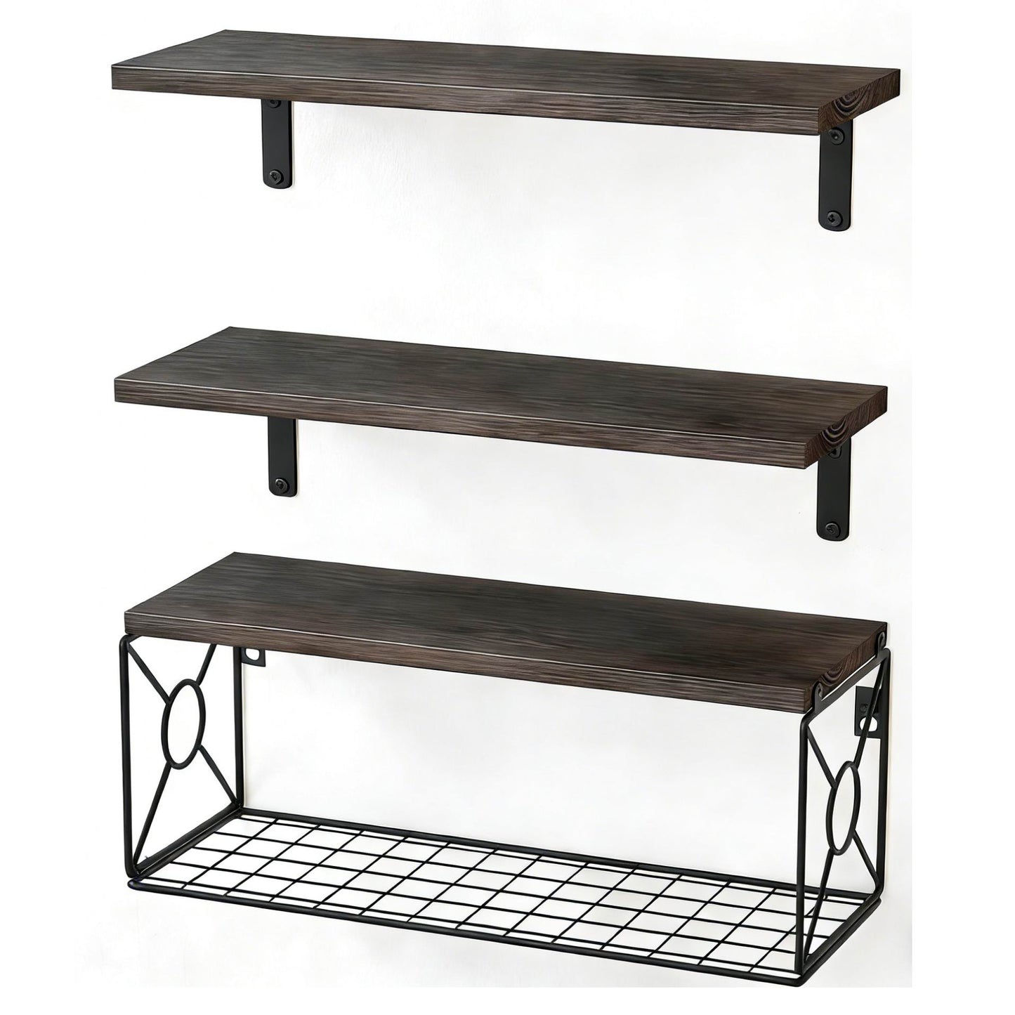 Boudoir Floating Shelf & Decorative Basket Set – 3-Piece (Brown)